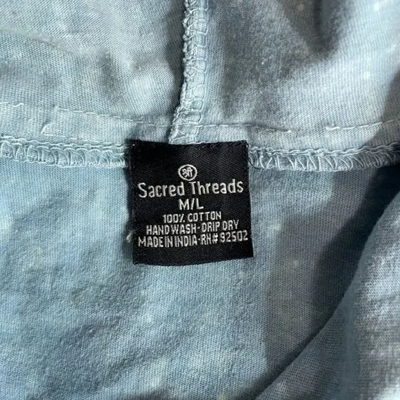 Sacred Threads Jacket Womens M/L Baby Blue Patchwork‎ Embroidered Full Zip Hood - Picture 7 of 9